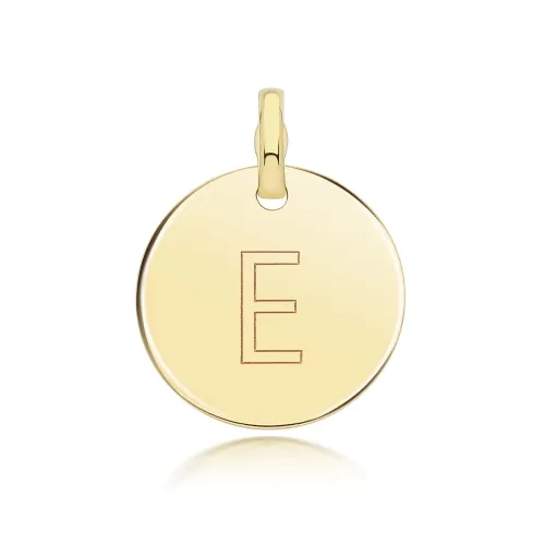 9ct Yellow Gold Round Plain Initial Pendant 14.3mm E